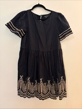 Madewell Black Dress with Cream Embroidery